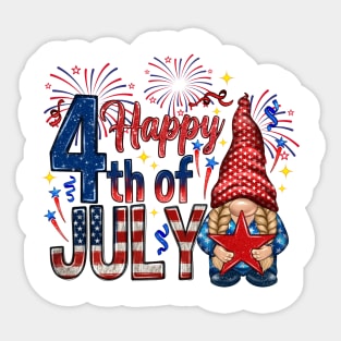 Happy 4th Of July with gnome Us Flag Independence Day Sticker